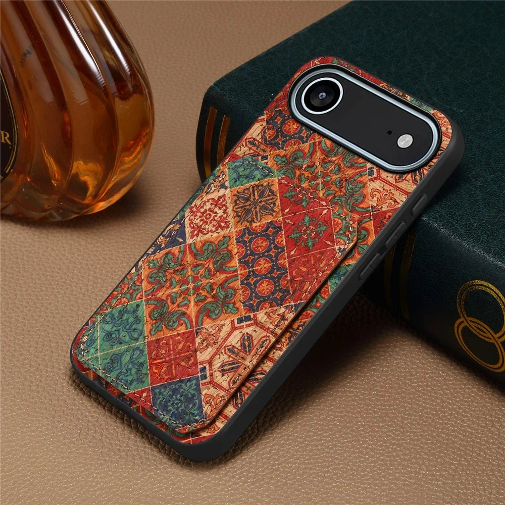 For iPhone Air Case with Card Holder Kickstand Flowers Design Leather Phone Cover - Winter / Blue - 5