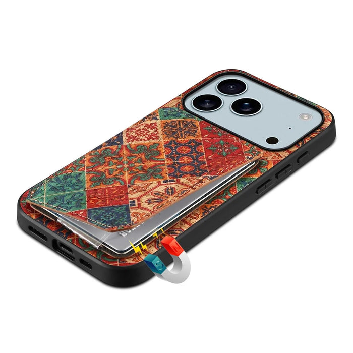 For iPhone 17 Pro Case with Card Holder Kickstand Flowers Design Leather Phone Cover - Winter / Blue - 4