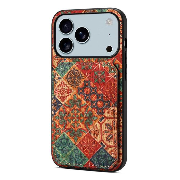 For iPhone 17 Pro Max Case with Card Holder Kickstand Flowers Design Leather Phone Cover - Winter / Blue - 1