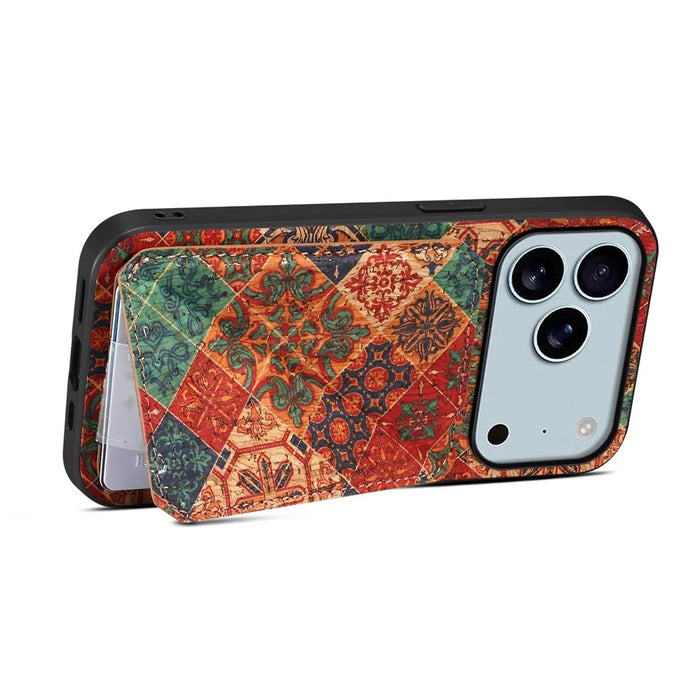 For iPhone 17 Pro Max Case with Card Holder Kickstand Flowers Design Leather Phone Cover - Winter / Blue - 3
