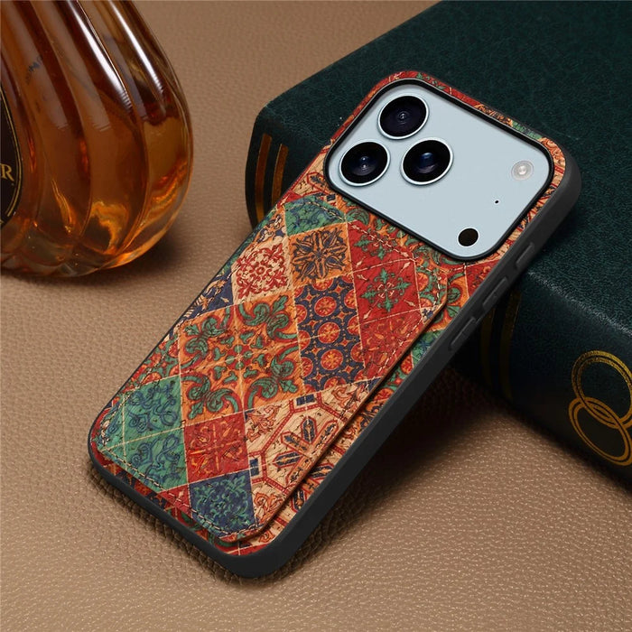 For iPhone 17 Pro Max Case with Card Holder Kickstand Flowers Design Leather Phone Cover - Winter / Blue - 5