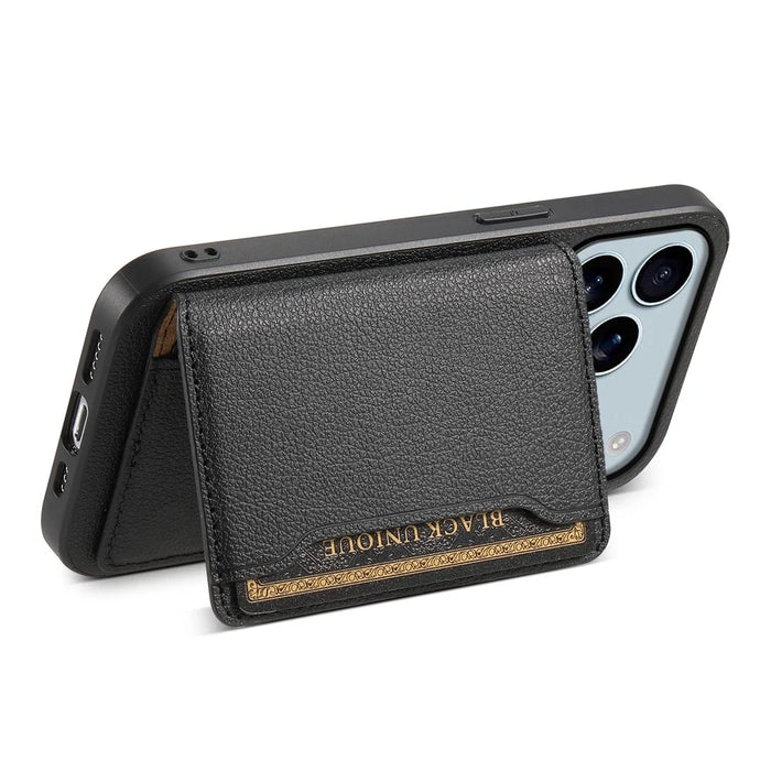For iPhone 17 Pro Max Case with Card Slots Kickstand Calf Texture Leather Phone Back Cover - Black - 3