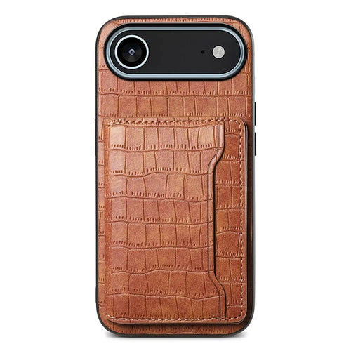 For iPhone Air Case Card Holder Kickstand Crocodile Texture Leather Back Phone Cover - Brown - 1