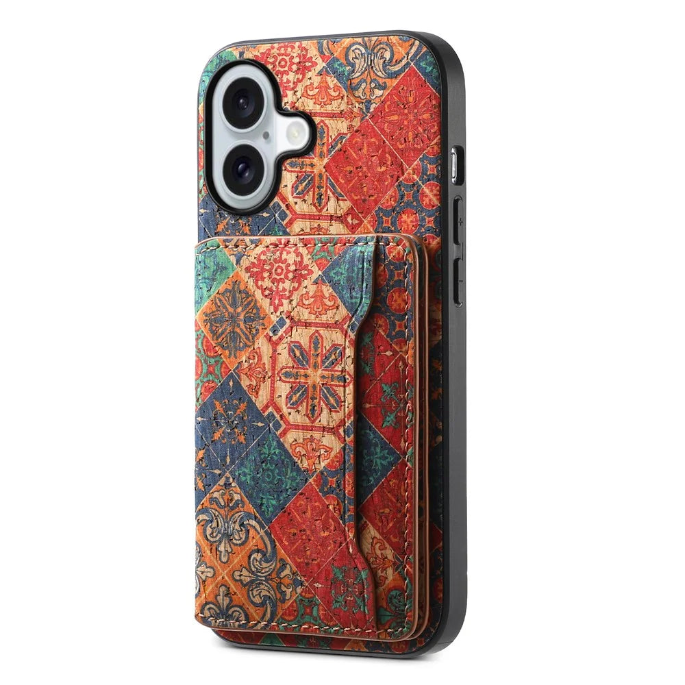 For iPhone 17 Case Flower Print Leather + PC + TPU Cover with Card Holder Kickstand - Winter / Blue - 1