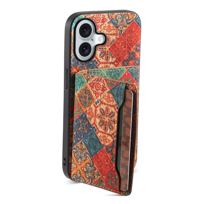 For iPhone 17 Case Flower Print Leather + PC + TPU Cover with Card Holder Kickstand - Winter / Blue - 2