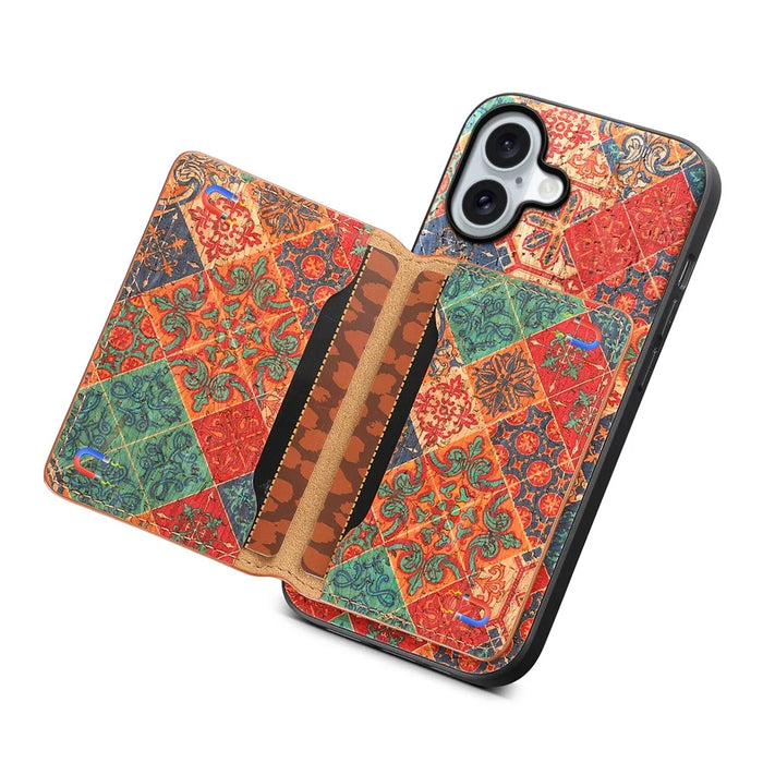 For iPhone 17 Case Flower Print Leather + PC + TPU Cover with Card Holder Kickstand - Winter / Blue - 4