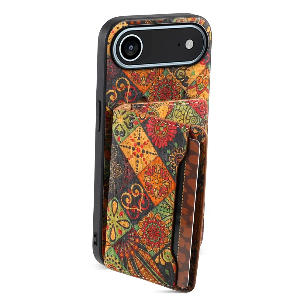 For iPhone Air Case Flower Print Leather + PC + TPU Cover with Card Holder Kickstand - Autumn / Yellow - 2