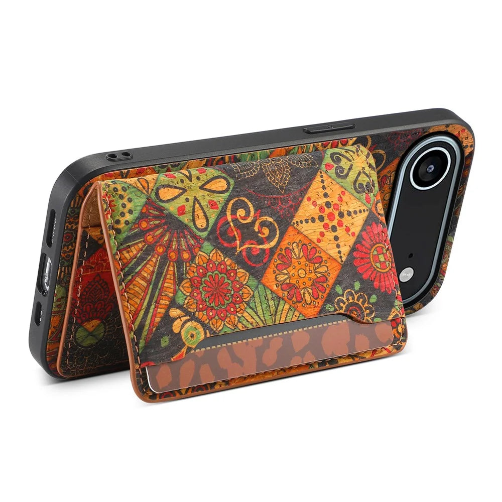 For iPhone Air Case Flower Print Leather + PC + TPU Cover with Card Holder Kickstand - Autumn / Yellow - 3