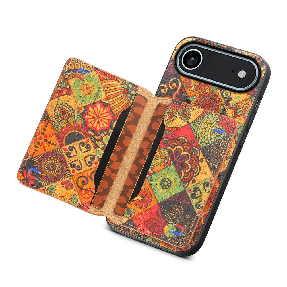 For iPhone Air Case Flower Print Leather + PC + TPU Cover with Card Holder Kickstand - Autumn / Yellow - 4