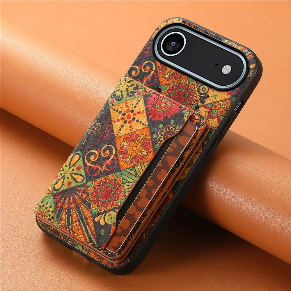 For iPhone Air Case Flower Print Leather + PC + TPU Cover with Card Holder Kickstand - Autumn / Yellow - 6