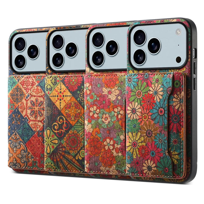For iPhone 17 Pro Max Case Flower Print Leather + PC + TPU Cover with Card Holder Kickstand - Spring / Green - 6