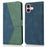 For iPhone 17 Case Color Splicing Wallet Stand Leather Phone Cover with Wrist Strap - Blue / Green - 1
