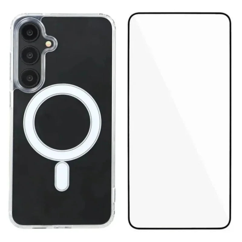 WANLONFENG For Samsung Galaxy S24+ Clear Phone Case  LM Series Magnetic Case with Screen Film (Big Lens Hole) - Transparent - 1