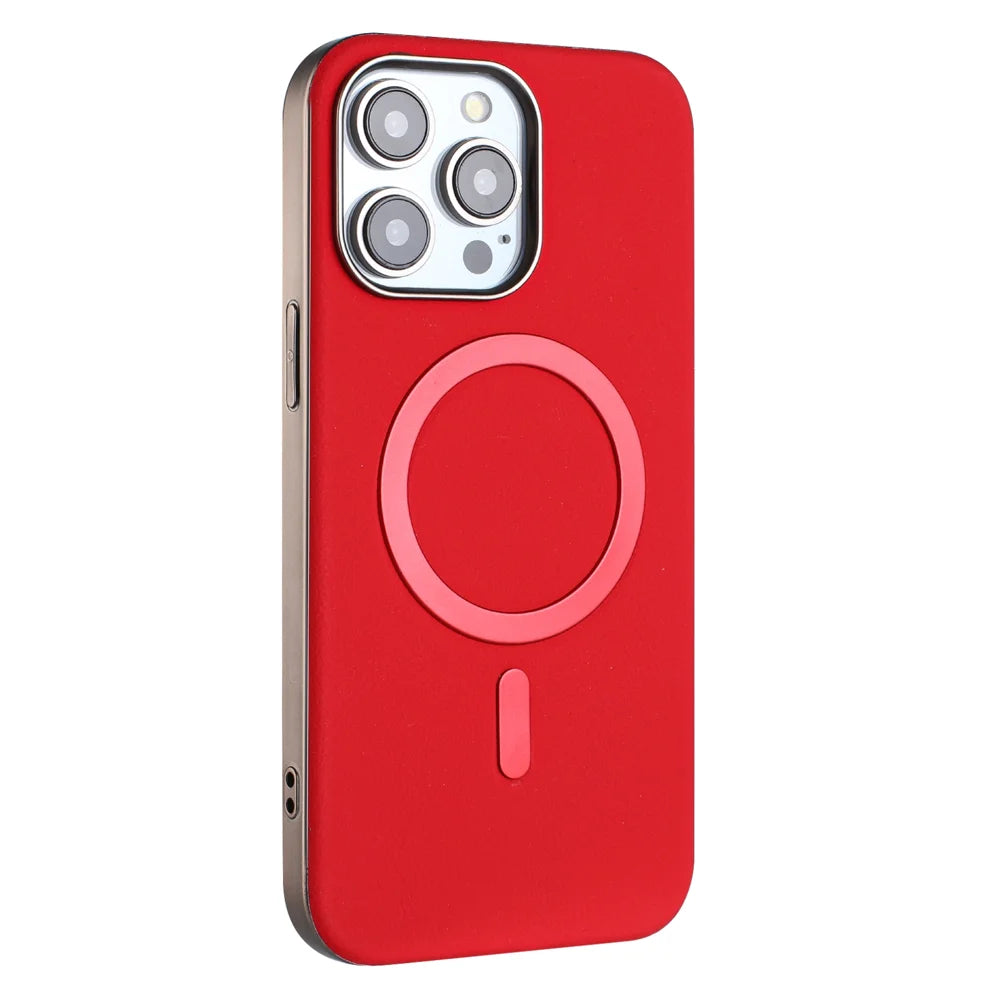 BINFEN COLOR For iPhone 16 Pro Max Case  BF40 Compatible with MagSafe Electroplated PU + TPU Phone Back Cover - Red - 2