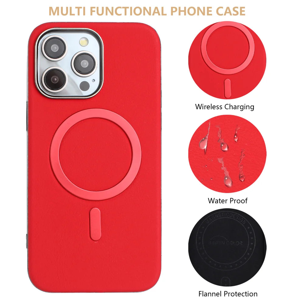 BINFEN COLOR For iPhone 16 Pro Max Case  BF40 Compatible with MagSafe Electroplated PU + TPU Phone Back Cover - Red - 4