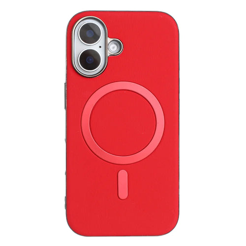 BINFEN COLOR For iPhone 16 Case  BF40 Compatible with MagSafe Electroplated PU + TPU Phone Back Cover - Red - 1