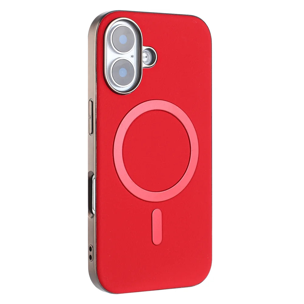 BINFEN COLOR For iPhone 16 Case  BF40 Compatible with MagSafe Electroplated PU + TPU Phone Back Cover - Red - 2