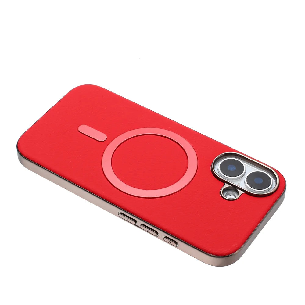 BINFEN COLOR For iPhone 16 Case  BF40 Compatible with MagSafe Electroplated PU + TPU Phone Back Cover - Red - 3