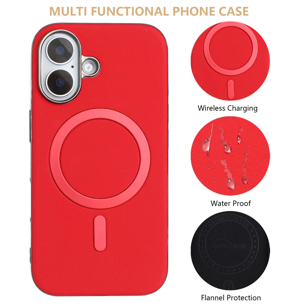 BINFEN COLOR For iPhone 16 Case  BF40 Compatible with MagSafe Electroplated PU + TPU Phone Back Cover - Red - 4