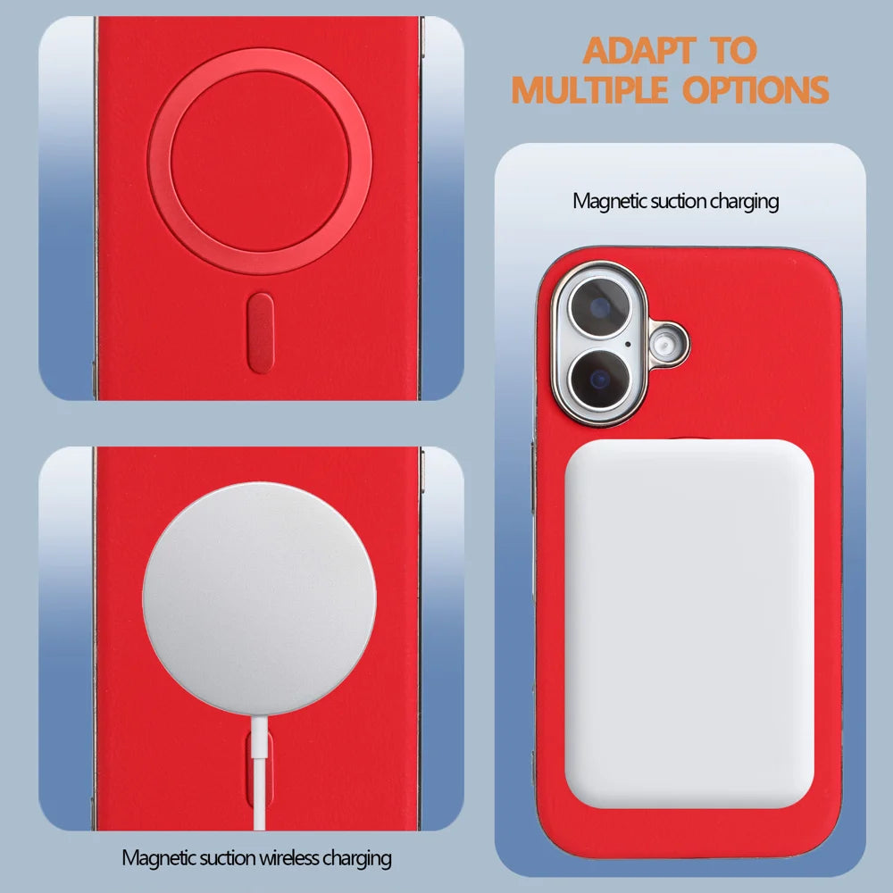 BINFEN COLOR For iPhone 16 Case  BF40 Compatible with MagSafe Electroplated PU + TPU Phone Back Cover - Red - 5