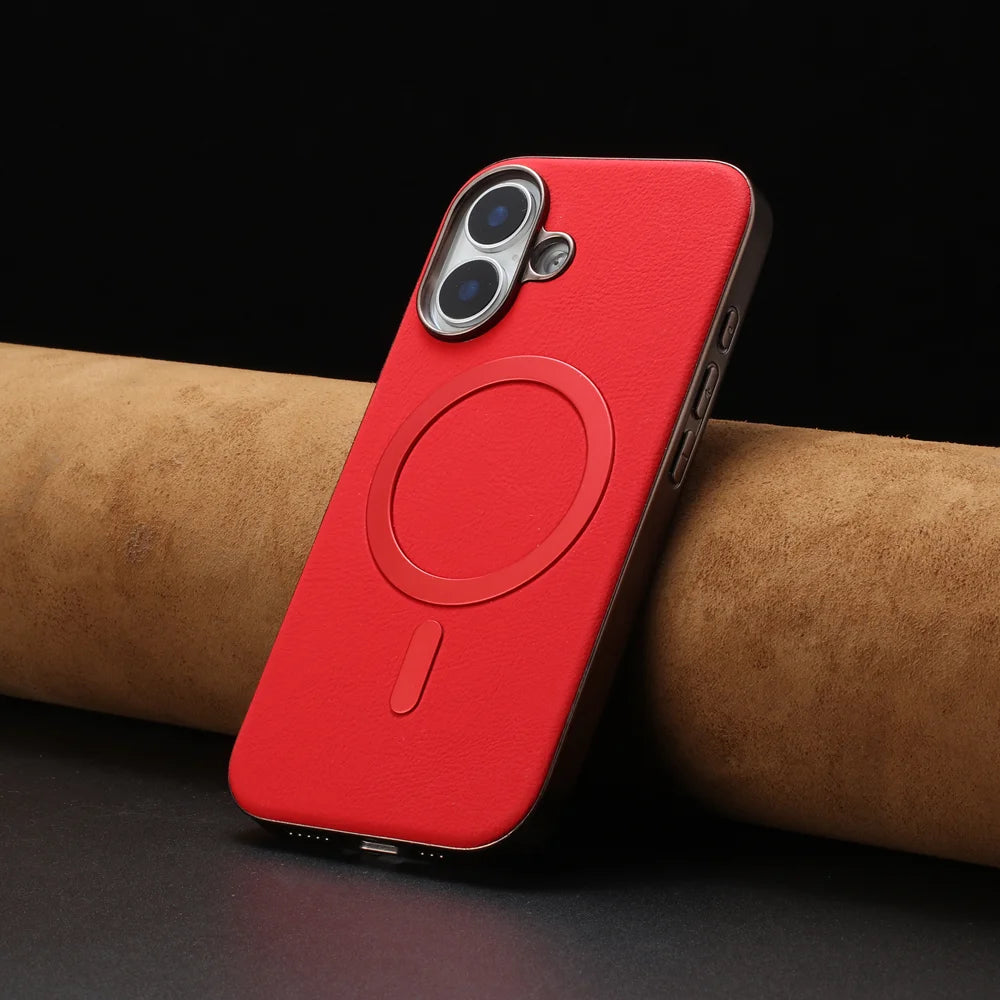 BINFEN COLOR For iPhone 16 Case  BF40 Compatible with MagSafe Electroplated PU + TPU Phone Back Cover - Red - 6