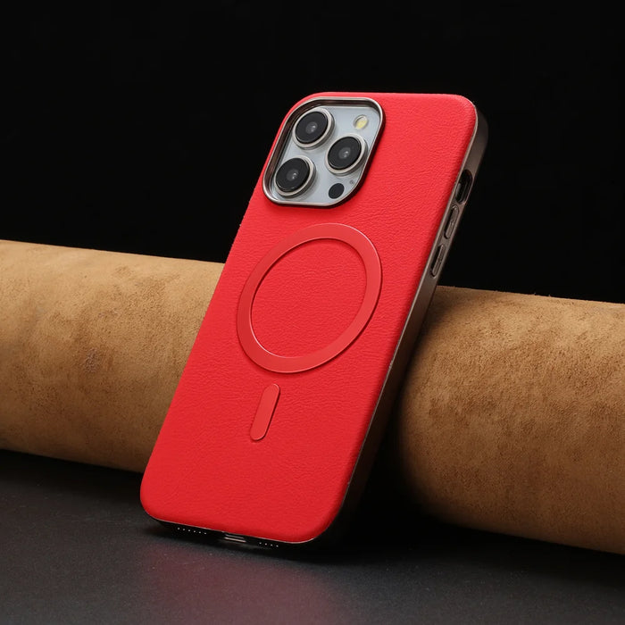 BINFEN COLOR For iPhone 15 Pro Max Case  BF40 Compatible with MagSafe Electroplated PU + TPU Phone Back Cover - Red - 6