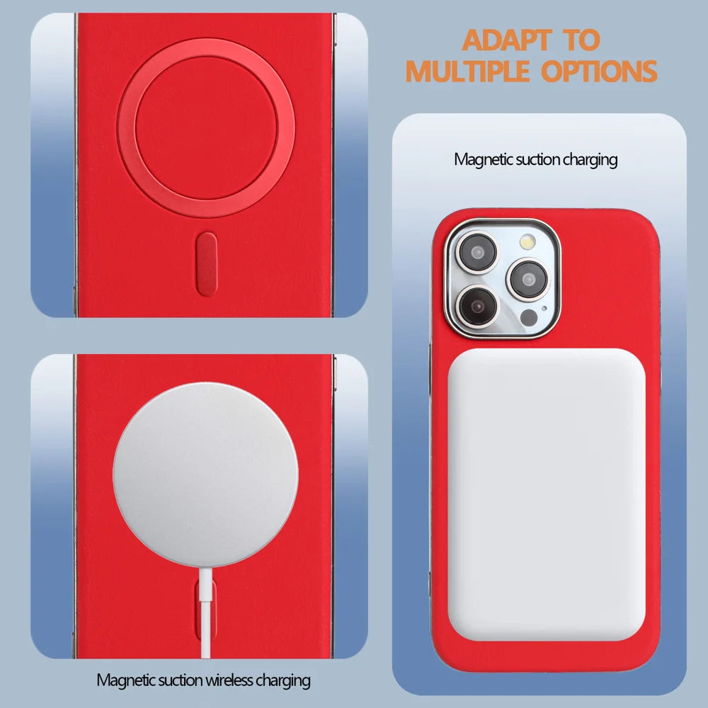 BINFEN COLOR For iPhone 14 Pro Case  BF40 Compatible with MagSafe Electroplated PU + TPU Phone Back Cover - Red - 5