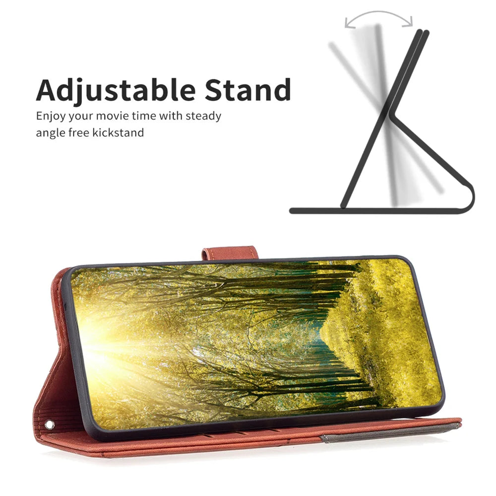 BINFEN COLOR For Samsung Galaxy S25 FE Phone Case  Wallet Stand Geometry Imprinted Leather Cover - Brown - 5