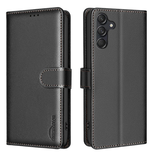 BINFEN COLOR For Samsung Galaxy S25 FE Leather Case  BF32 Wallet RFID Blocking Phone Cover - Black - 1