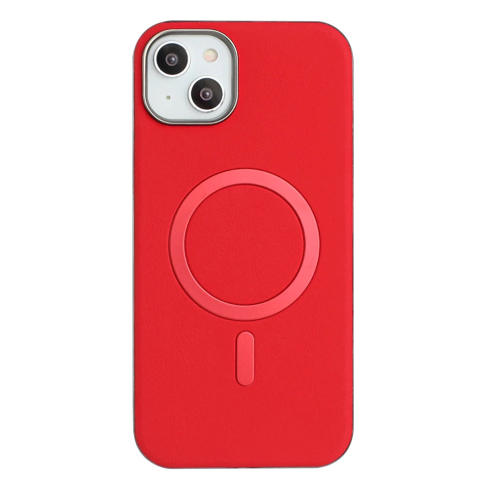 BINFEN COLOR For iPhone 15 Case  BF40 Compatible with MagSafe Electroplated PU + TPU Phone Back Cover - Red - 1