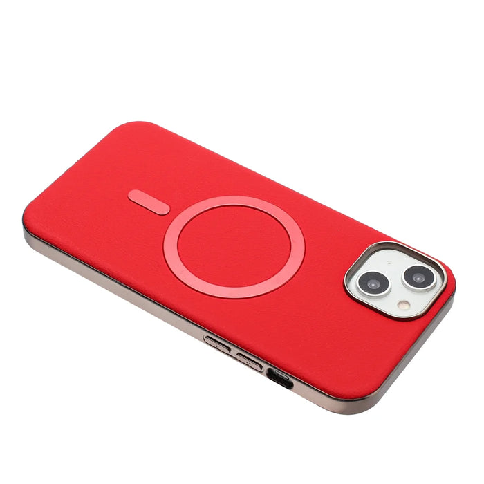 BINFEN COLOR For iPhone 15 Case  BF40 Compatible with MagSafe Electroplated PU + TPU Phone Back Cover - Red - 3