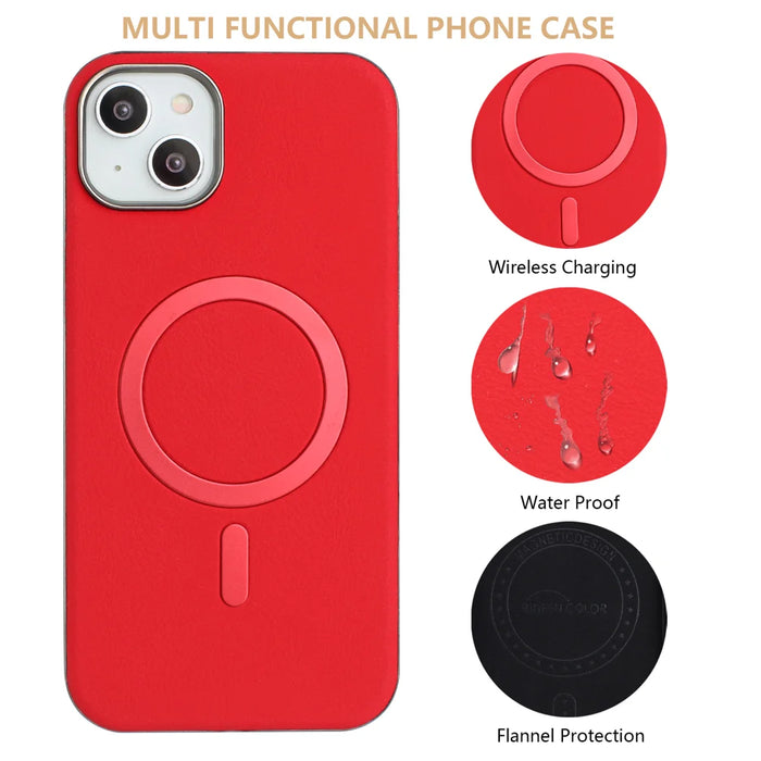 BINFEN COLOR For iPhone 15 Case  BF40 Compatible with MagSafe Electroplated PU + TPU Phone Back Cover - Red - 4
