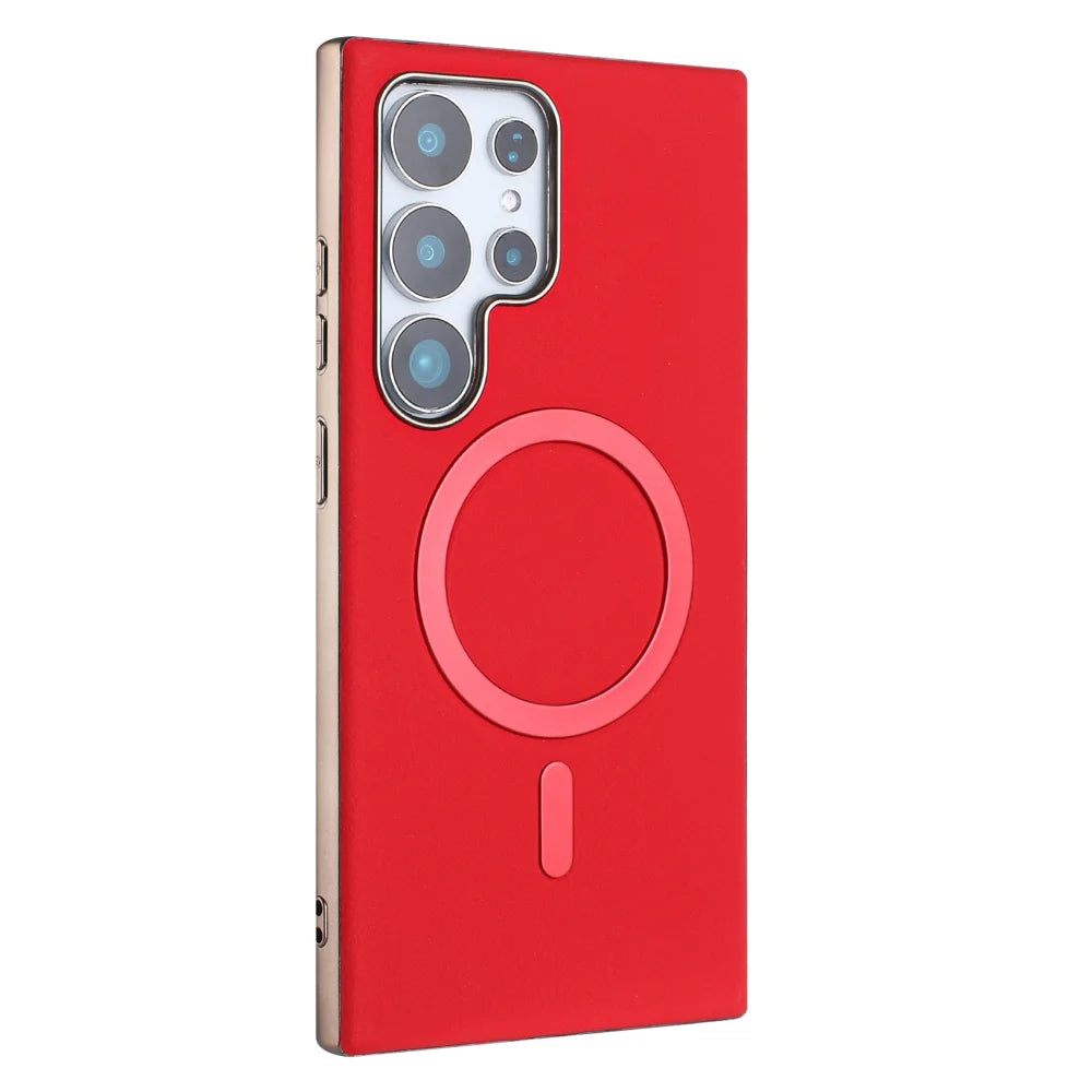 BINFEN COLOR For Samsung Galaxy S23 Ultra Case  BF40 Magnetic Case Electroplated PU + TPU Phone Back Cover - Red - 2