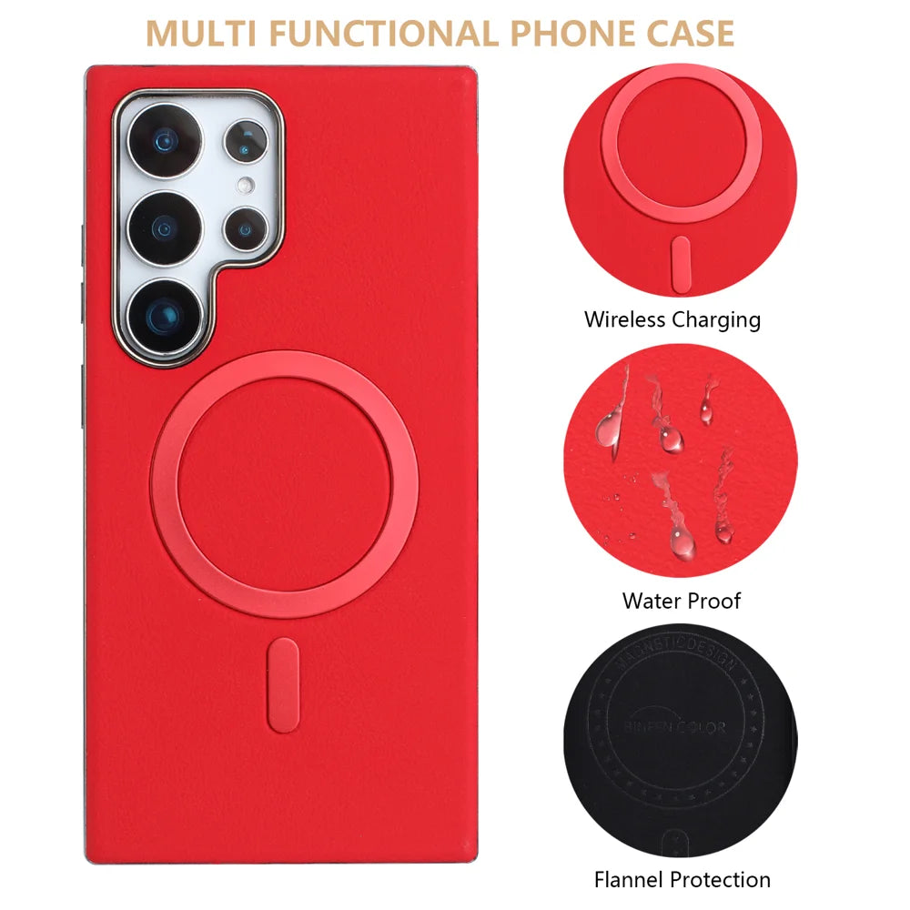 BINFEN COLOR For Samsung Galaxy S23 Ultra Case  BF40 Magnetic Case Electroplated PU + TPU Phone Back Cover - Red - 4