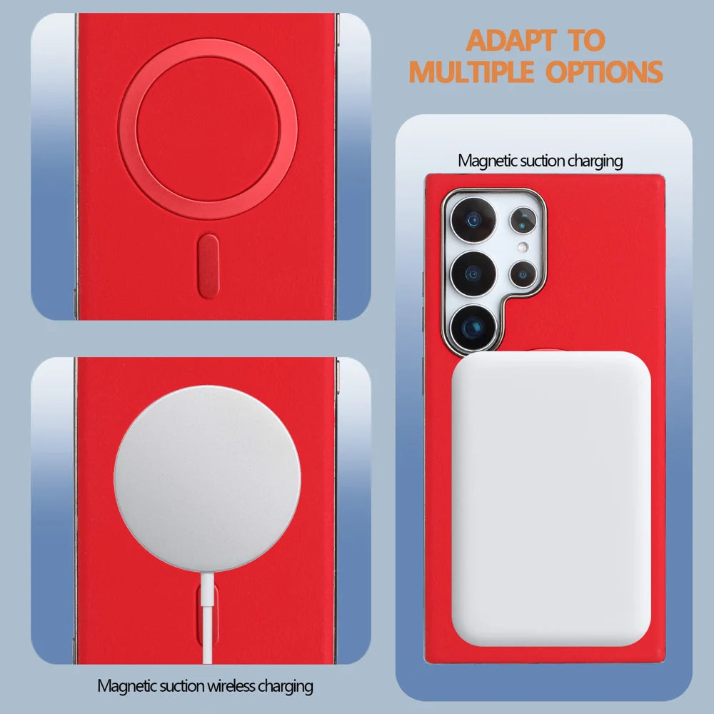 BINFEN COLOR For Samsung Galaxy S23 Ultra Case  BF40 Magnetic Case Electroplated PU + TPU Phone Back Cover - Red - 5