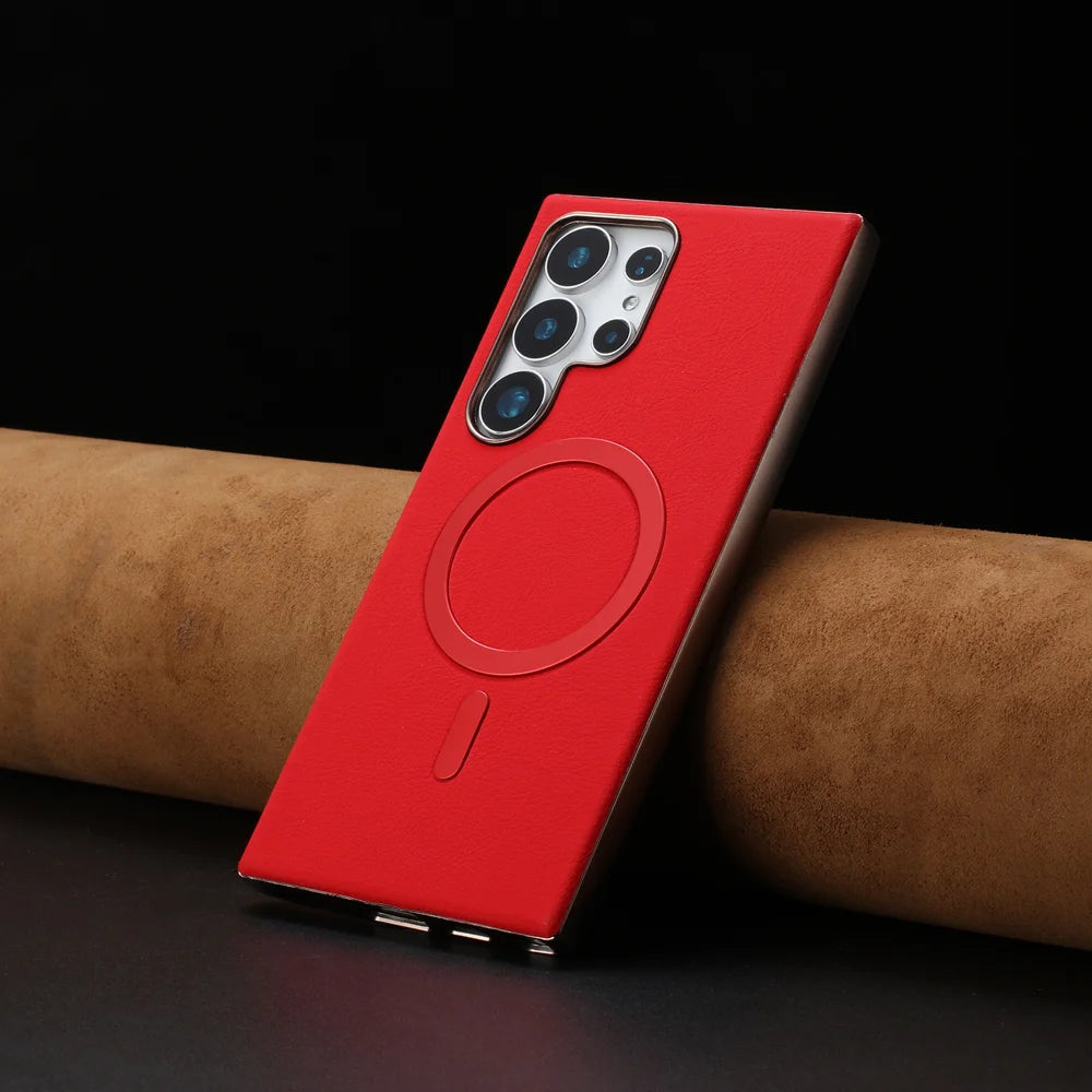 BINFEN COLOR For Samsung Galaxy S23 Ultra Case  BF40 Magnetic Case Electroplated PU + TPU Phone Back Cover - Red - 6