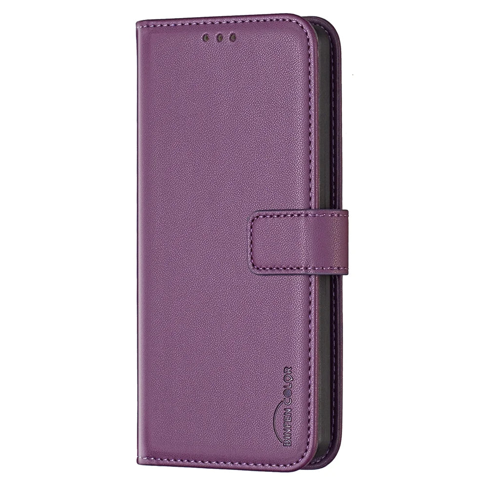 BINFEN COLOR For Samsung Galaxy S25 FE Phone Case  BF17 Wallet Folio Flip Leather Cover - Dark Purple - 2