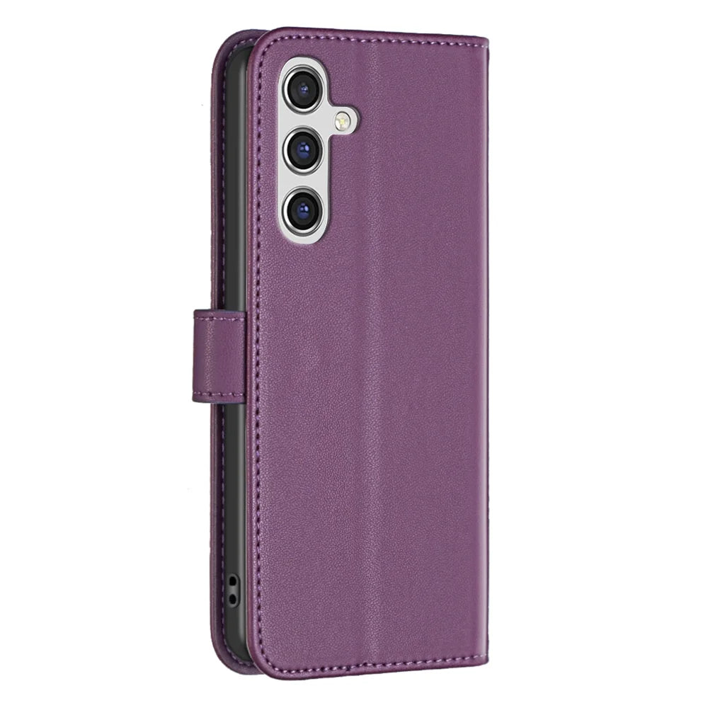 BINFEN COLOR For Samsung Galaxy S25 FE Phone Case  BF17 Wallet Folio Flip Leather Cover - Dark Purple - 3