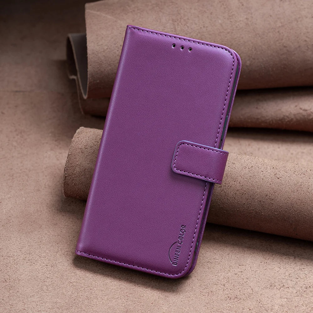 BINFEN COLOR For Samsung Galaxy S25 FE Phone Case  BF17 Wallet Folio Flip Leather Cover - Dark Purple - 7