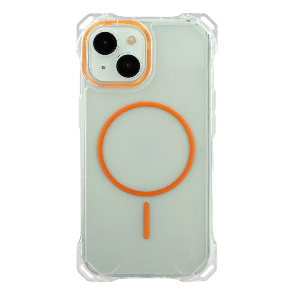 For iPhone 15 Magnetic Case Drop-Proof TPU + PC Phone Back Cover - Orange - 3