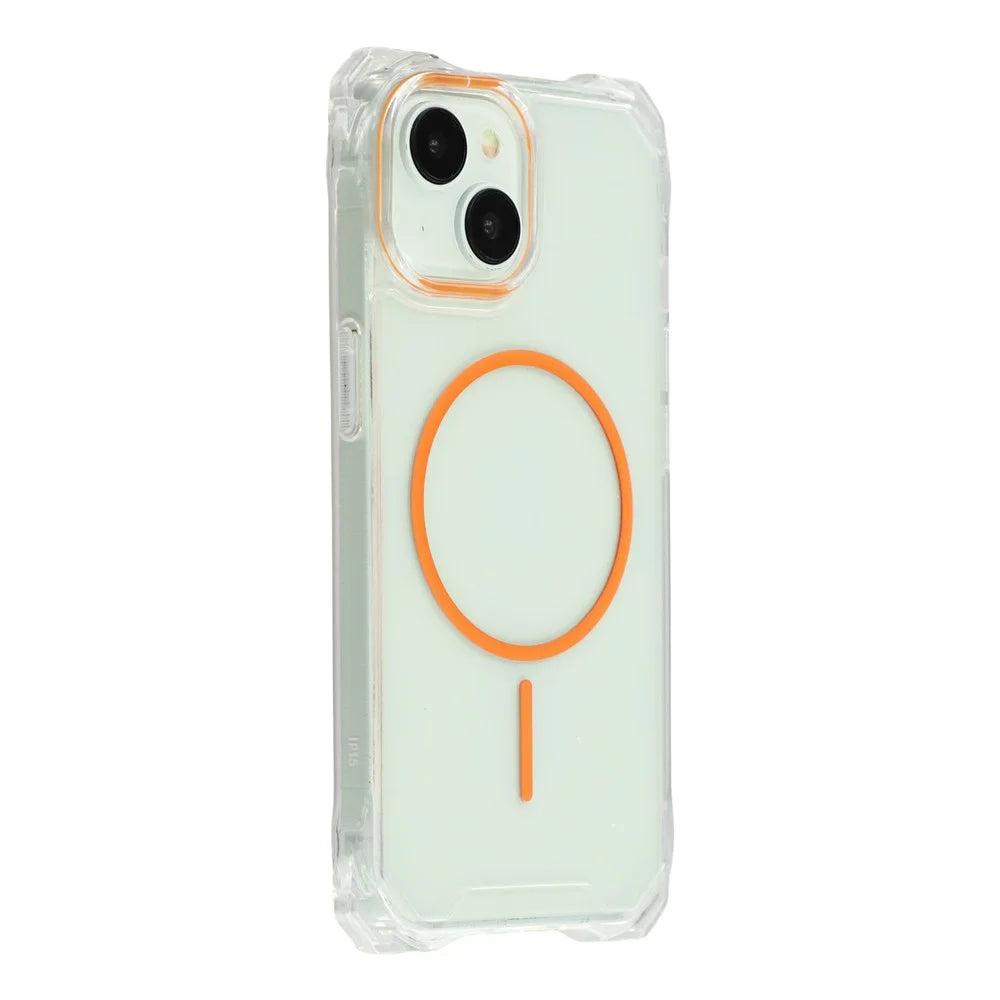 For iPhone 14 Magnetic Case Drop-Proof TPU + PC Phone Back Cover - Orange - 1