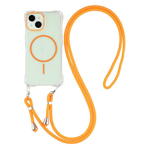 For iPhone 15 Magnetic Case with Lanyard Drop-Proof TPU + PC Phone Back Cover - Orange - 1