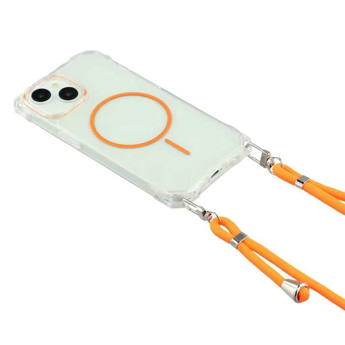 For iPhone 15 Magnetic Case with Lanyard Drop-Proof TPU + PC Phone Back Cover - Orange - 2