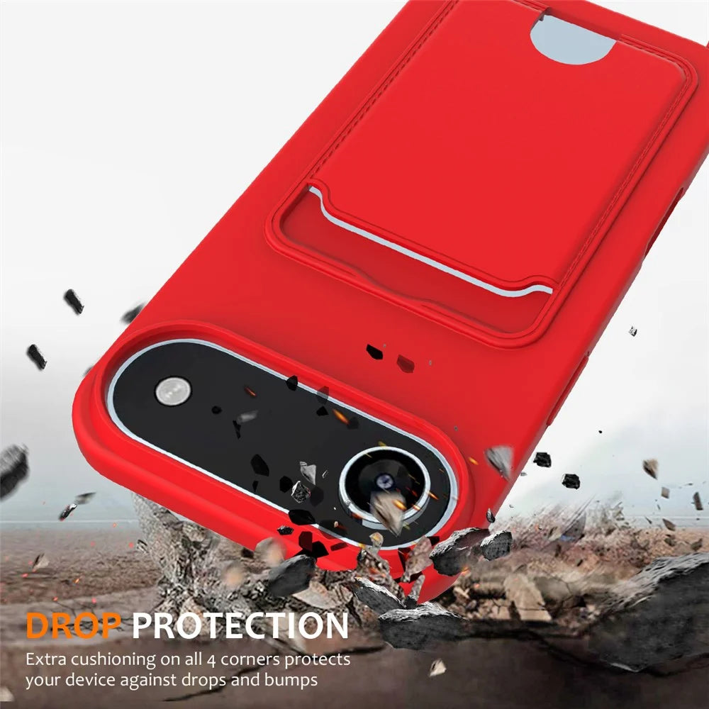 For iPhone Air Case Liquid Silicone Card Holder Back Phone Cover with Lanyard - Red - 2