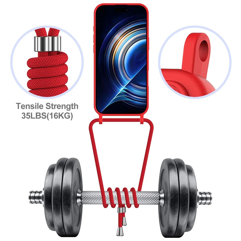 For iPhone Air Case Liquid Silicone Card Holder Back Phone Cover with Lanyard - Red - 6