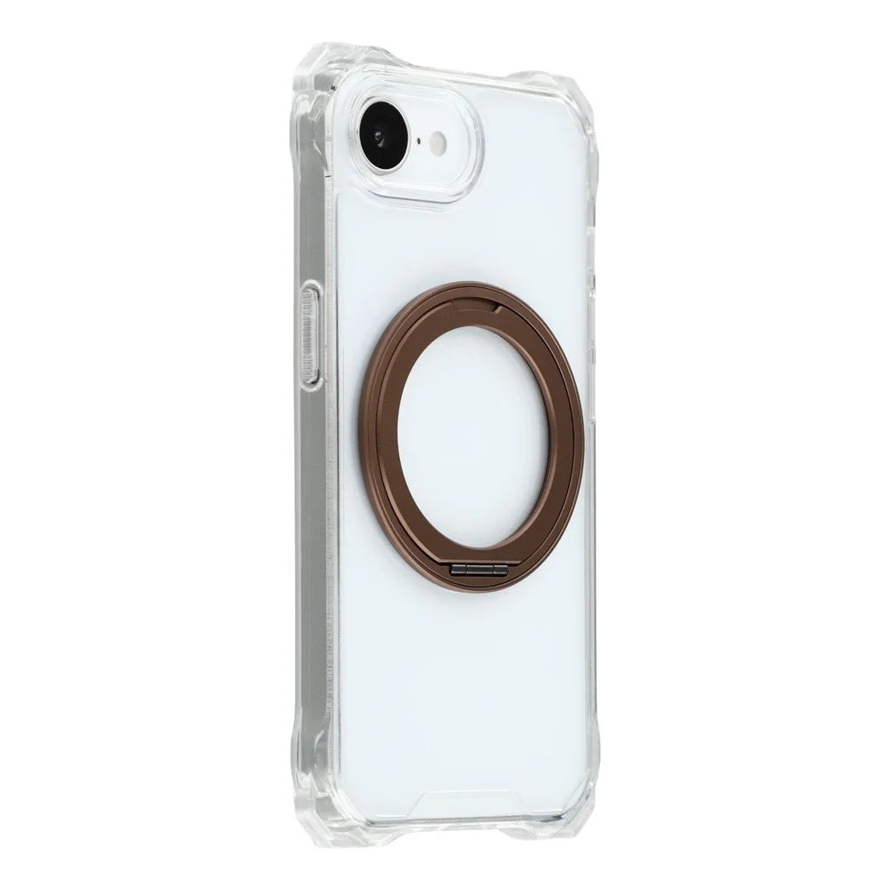 For iPhone 17e / 16e Magnetic Case Ring Kickstand TPU + PC Phone Cover - Brown - 1
