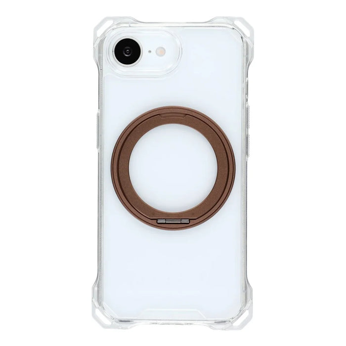 For iPhone 17e / 16e Magnetic Case Ring Kickstand TPU + PC Phone Cover - Brown - 3