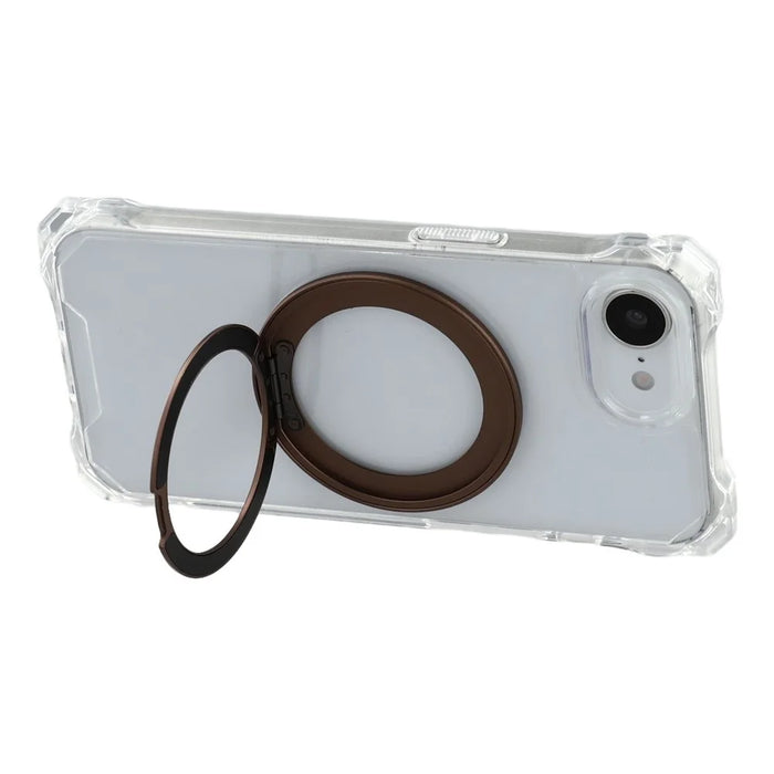 For iPhone 17e / 16e Magnetic Case Ring Kickstand TPU + PC Phone Cover - Brown - 4