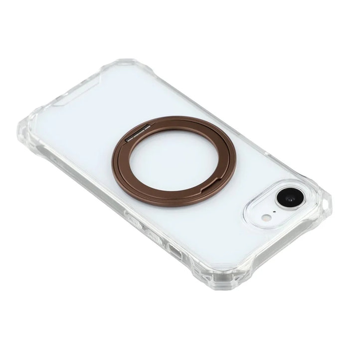 For iPhone 17e / 16e Magnetic Case Ring Kickstand TPU + PC Phone Cover - Brown - 6