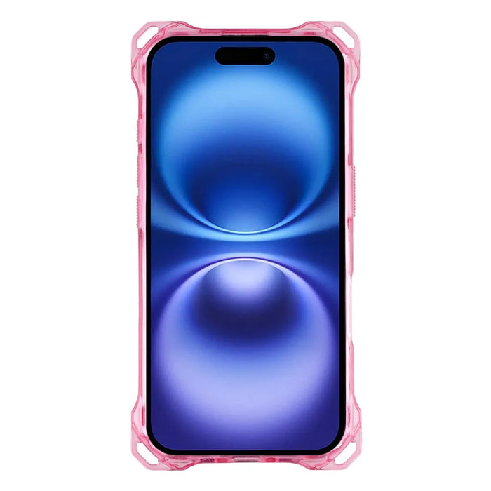 For iPhone 16 Magnetic Case Ring Kickstand TPU + PC Phone Cover with Lanyard - Pink - 4